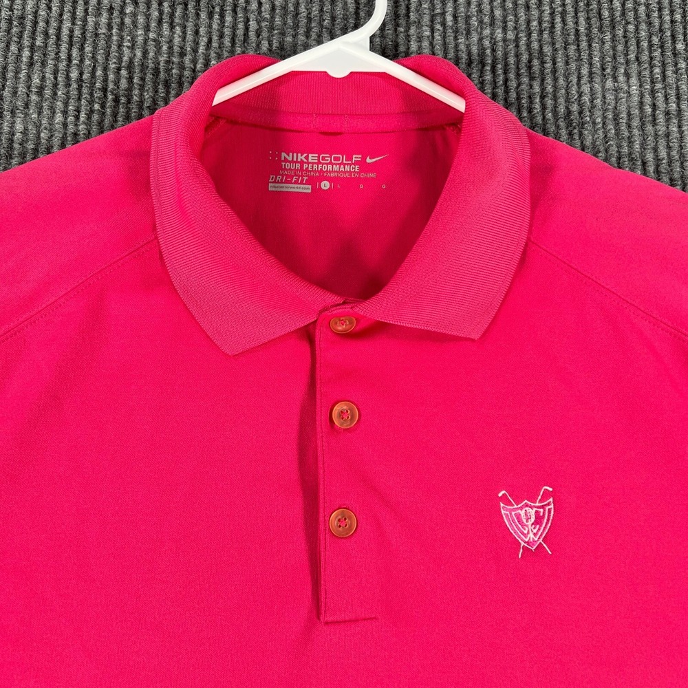 Nike Polo Shirt Mens Large Pink Short Sleeve Golf Tour Performance Dri-Fit